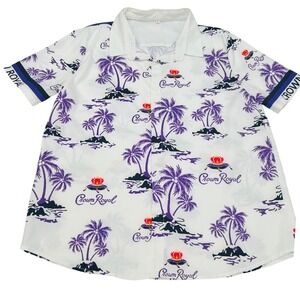 Crown Royal Hawaiian Shirt Mens XL White Purple Tropical Palm Tree Whiskey Beach